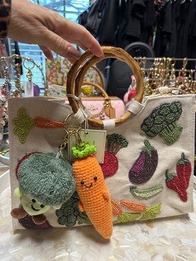 Viral beaded bag Sol and Mer vegetable tote with handbag charms so whimsy!